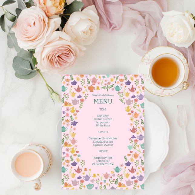 Tea Party Bridal Shower Cute Colourful CUSTOM Menu (Tea Party Bridal Shower Cute Colorful CUSTOM Menu
)