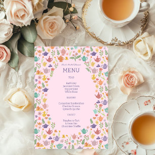 Tea Party Bridal Shower Cute Colourful CUSTOM Menu