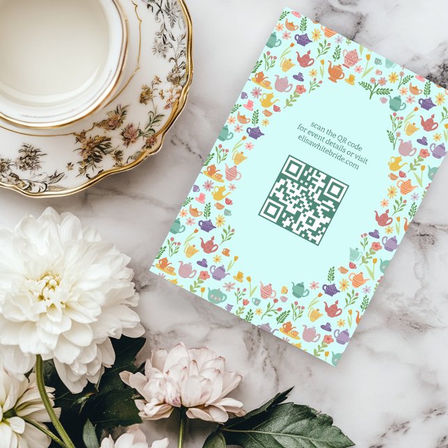 Tea Party Bridal Shower Cute CUSTOM QR Code Enclosure Card (Tea Party Bridal Shower Cute CUSTOM QR Code Enclosure Card
)