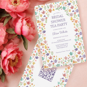 Tea Party Bridal Shower Cute CUSTOM QR Code Invitation