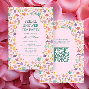 Tea Party Bridal Shower Cute CUSTOM QR Code Invitation