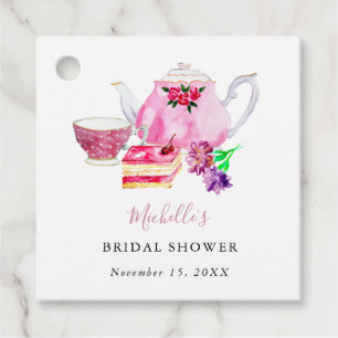 Tea Party Bridal Shower Dusty Rose Cups Script Favour Tags