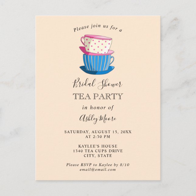 Tea Party Bridal Shower Elegant Cute Afternoon tea Postcard (Front)