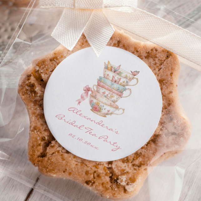 Tea Party Bridal Shower Favour Classic Round Sticker (Creator Uploaded)