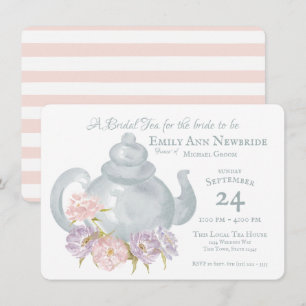 Tea Party Bridal Shower Floral Tea pot Invitation