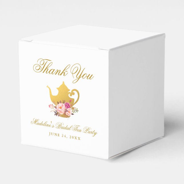 Tea Party Bridal Shower Gold Thank You Favour Box (Front Side)