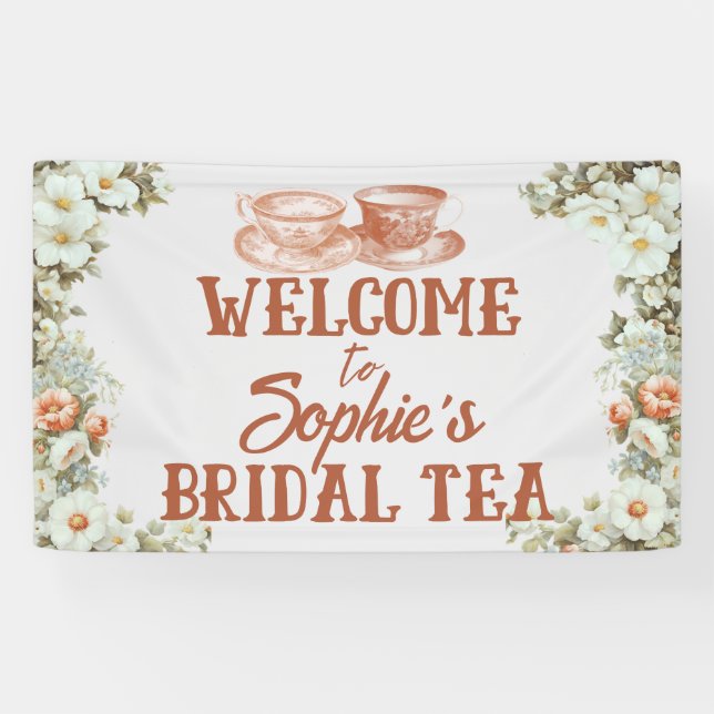 Tea Party Bridal Shower in Terracotta and Pastel  Banner (Horizontal)