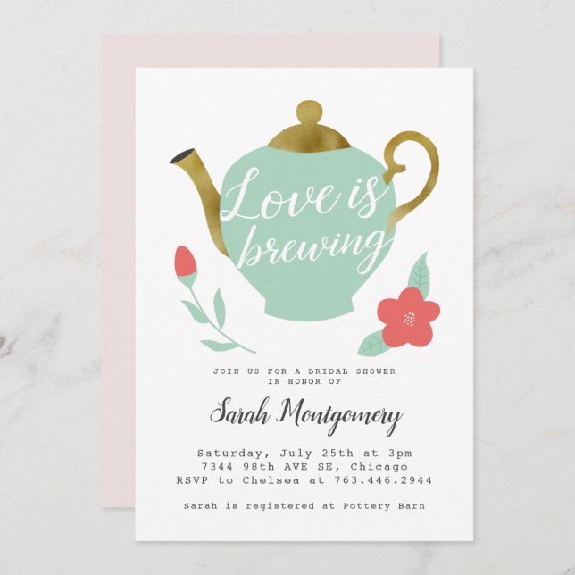 Tea Party Bridal Shower Invitation (Front/Back)