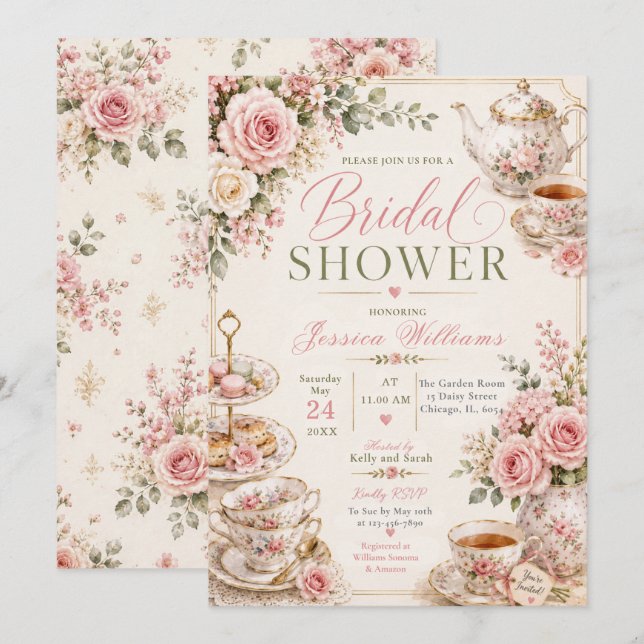 Tea Party Bridal Shower Invitation (Front/Back)