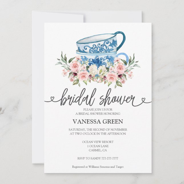 Tea Party Bridal Shower  Invitation (Front)