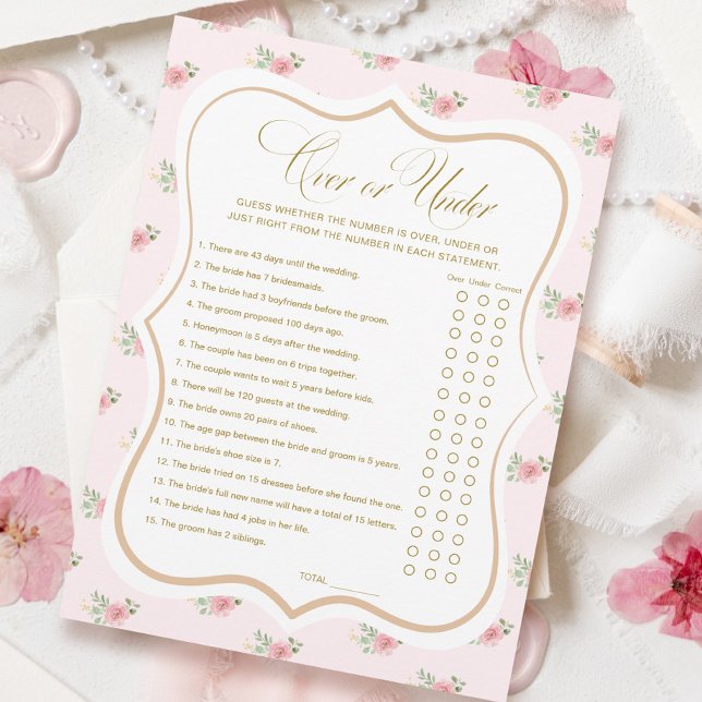 Tea Party Bridal Shower Over or Under Game Card (Creator Uploaded)