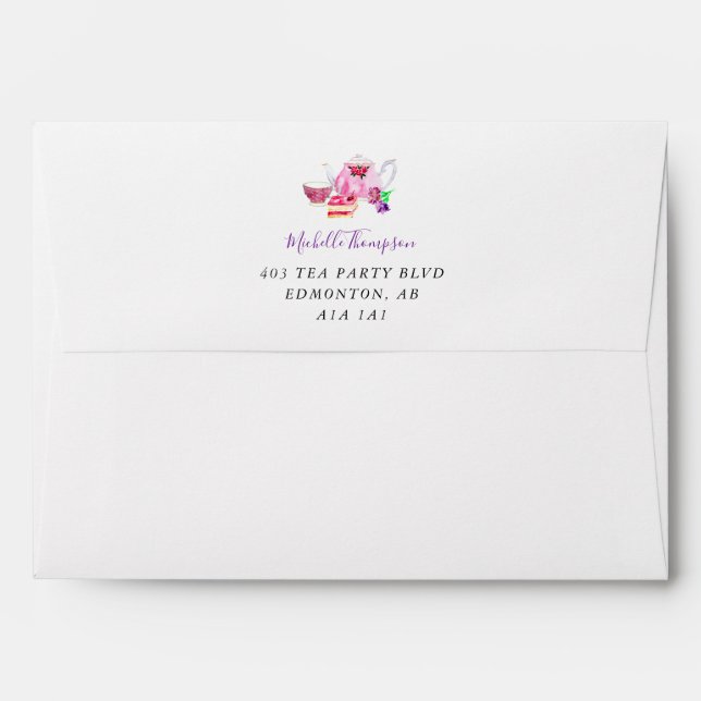Tea Party Bridal Shower Personalised Purple Envelope (Back (Top Flap))