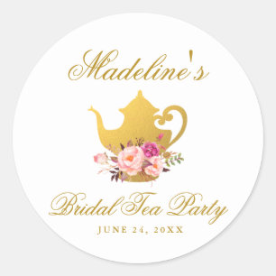 Tea Party Bridal Shower Pink Floral Classic Round Sticker
