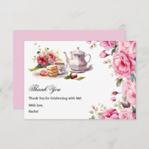 Tea Party Bridal Shower Pink Floral  Thank You Card