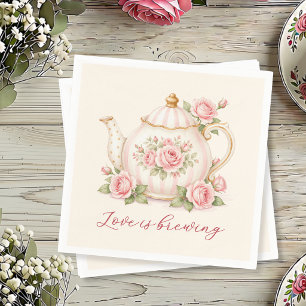 Tea Party Bridal Shower Pink Watercolor Floral Napkin