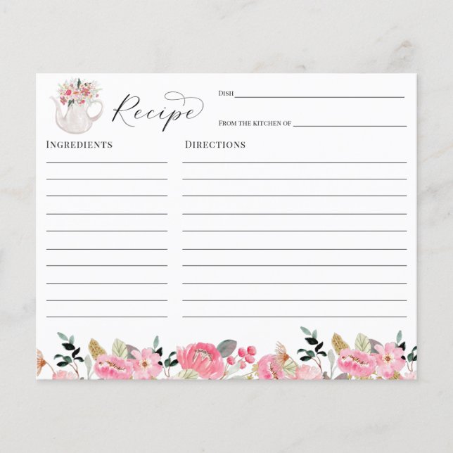 Tea Party Bridal Shower Recipe card (Front)