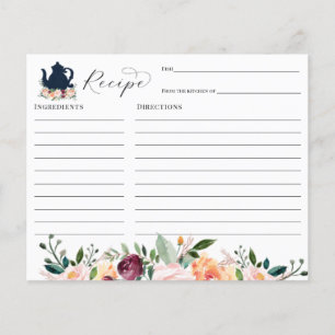 Tea Party Bridal Shower Recipe card