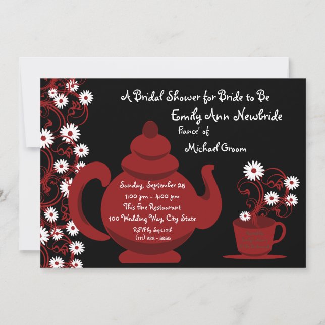 Tea Party Bridal Shower Red Black Invitation (Front)