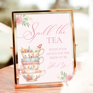 Tea Party Bridal Shower Spill the tea Advice Poster
