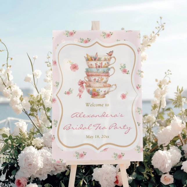 Tea Party Bridal Shower Welcome  Acrylic Sign (Creator Uploaded)