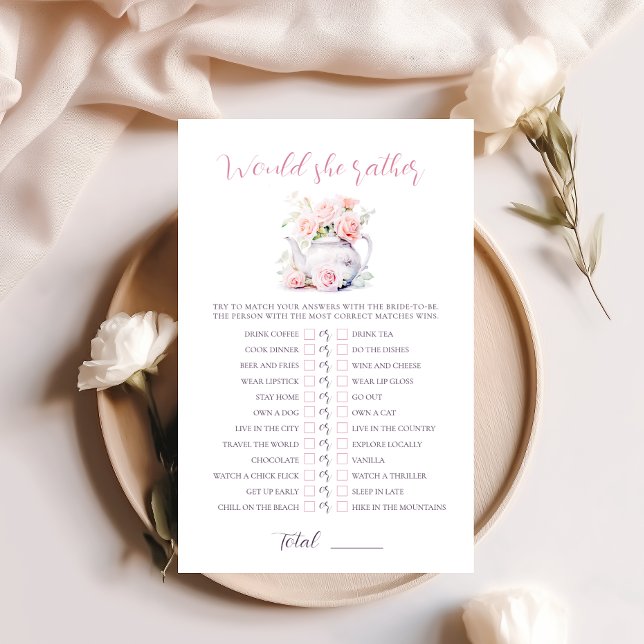 Tea Party Bridal Shower Would She Rather Game (Creator Uploaded)