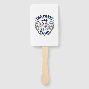 Tea Party Cat Pet Lover Shirt Art - Tea Party Cat Hand Fan
