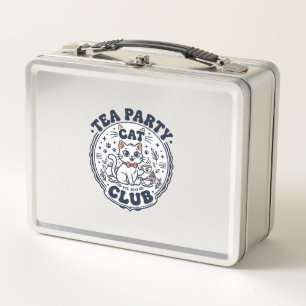 Tea Party Cat Pet Lover Shirt Art - Tea Party Cat Metal Lunch Box