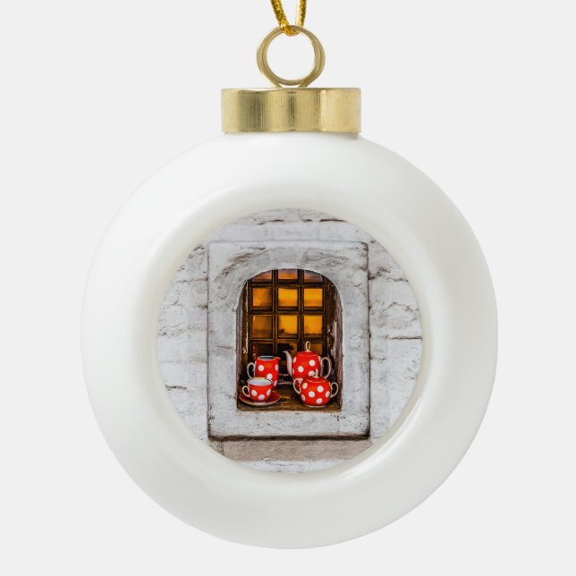 Tea Party Ceramic Ball Christmas Ornament (Front)