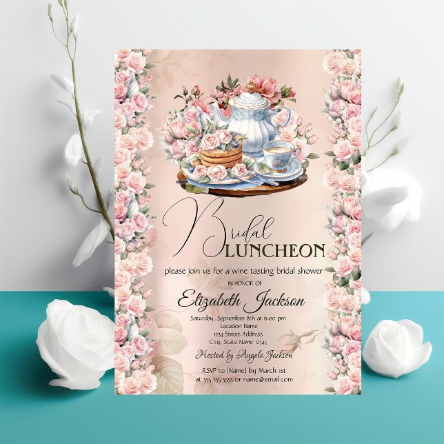 Tea Party Chic Roses Vintage Bridal Luncheon Invitation (Creator Uploaded)