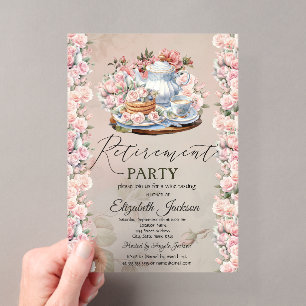 Tea Party Chic Roses Vintage Retirement Party Acrylic Invitations