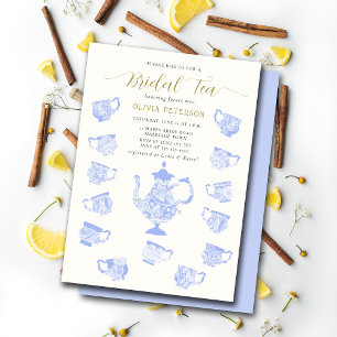 Tea Party Chinoiserie Blue Boho Lace Bridal Shower Invitation