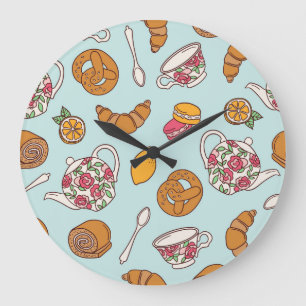 Tea Party, Confectionery Seamless Background. Large Clock