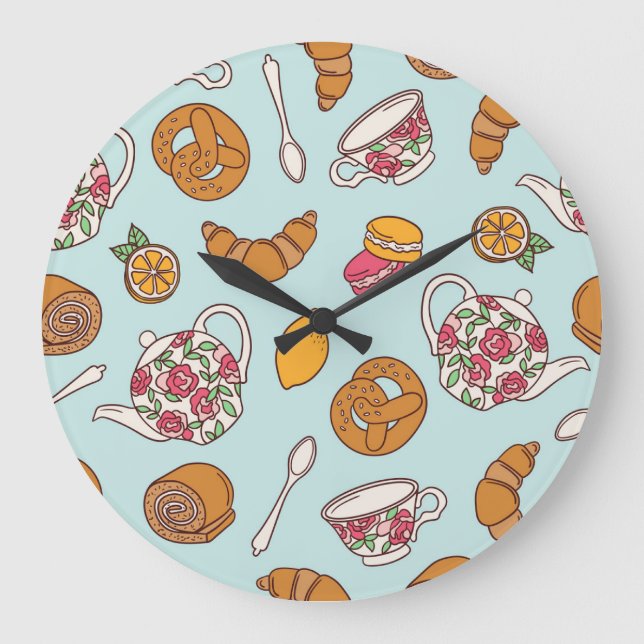 Tea Party, Confectionery Seamless Background. Large Clock (Front)