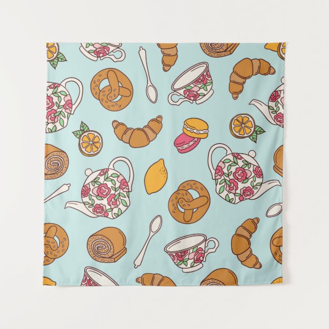 Tea Party, Confectionery Seamless Background. Tapestry (Front)