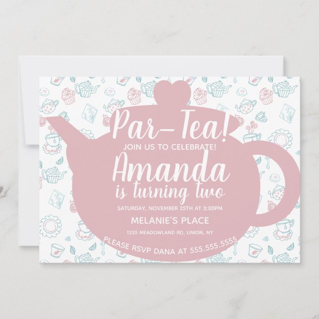 Tea Party Doodle Whimisical Invitation (Front)