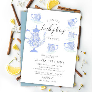 Tea Party Elegant Boho Lace Set Baby Boy Shower Invitation