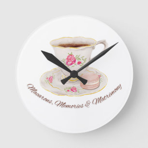 Tea Party Elegant Bridal Shower Bachelorette Round Clock