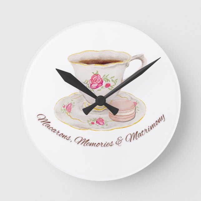 Tea Party Elegant Bridal Shower Bachelorette Round Clock (Front)