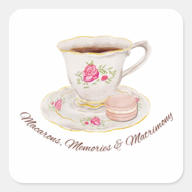 Tea Party Elegant Bridal Shower Bachelorette Square Sticker (Front)
