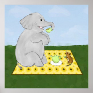 Tea Party Elephant and Mouse Poster Print