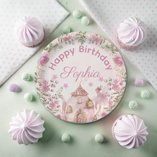 Tea Party Fairy Girl Blush Pink Flowers Birthday Paper Plate