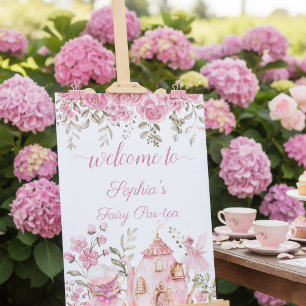 Tea Party Fairy Girl Blush Pink Flowers Birthday Poster