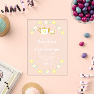 Tea Party Floral Baby Shower Acrylic Invitations