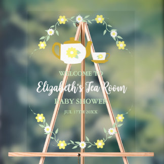 Tea Party Floral Baby Shower Acrylic Sign