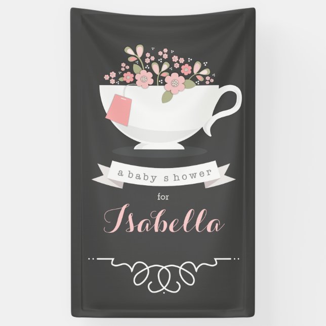 Tea Party Floral Baby Shower Banner (Vertical)