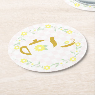 Tea Party Floral Baby Shower Round Paper Coaster