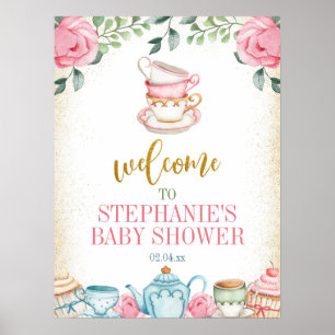 Tea Party Floral Baby Shower Welcome Sign 