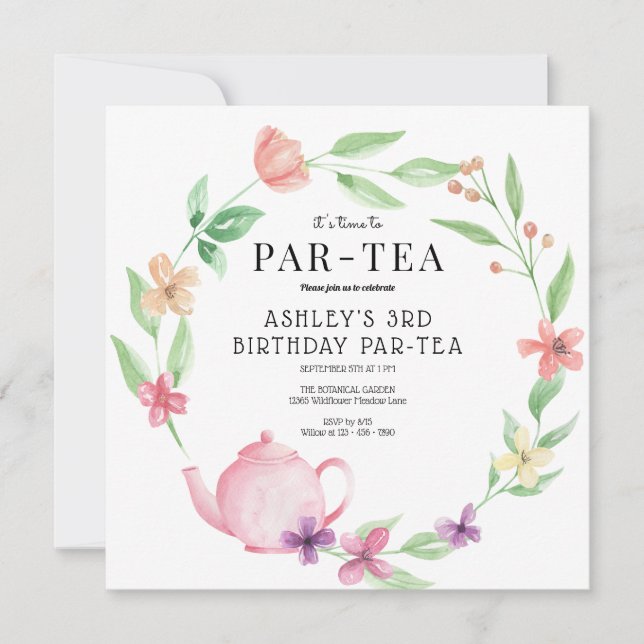 Tea Party |  Floral Birthday | Any Age Invitation (Front)