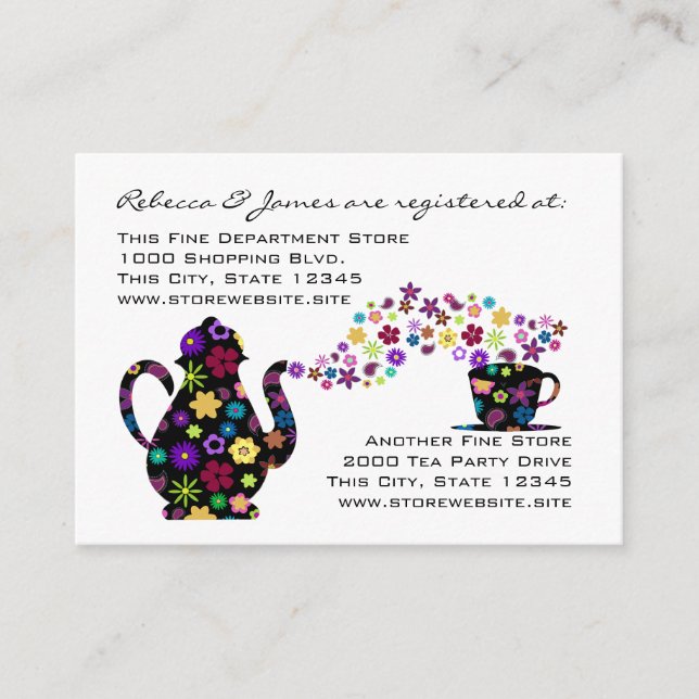 Tea Party Floral Bridal Shower Registry Enclosure Card (Front)
