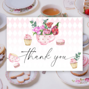 Tea Party Flowers baby shower thank you Card